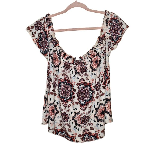 Love Spell Women's Floral Off-Shoulder Blouse Large Multicolored Ruffle Sleeve - Picture 8 of 8